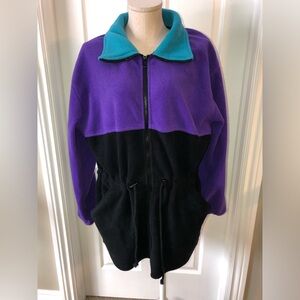 Denim&Co Vintage Colourblock Fleece Jacket - Purple and Black size medium